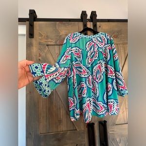 crown & ivy Plus 3X Flowy Blouse Top 3/4 sleeve Green Blue Pink Black V Neck EUC